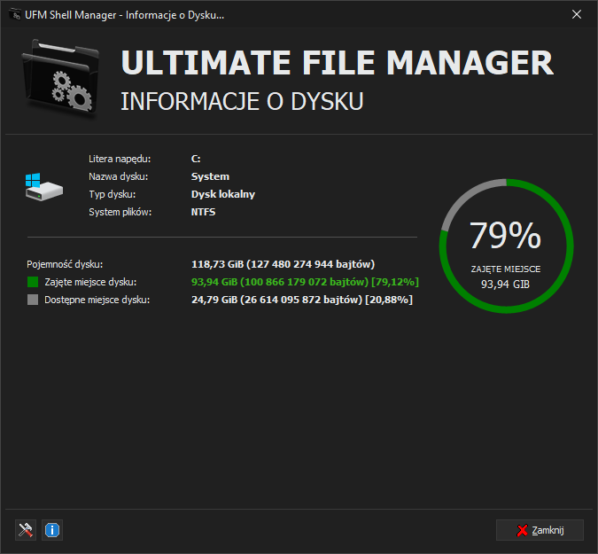 UFM Shell Manager - Tryb Informacji o Dysku